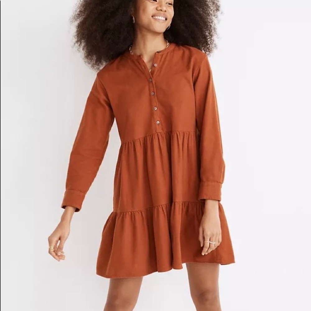 COPY - Madewell Flannel Button- Placket Tiered Mini Dress